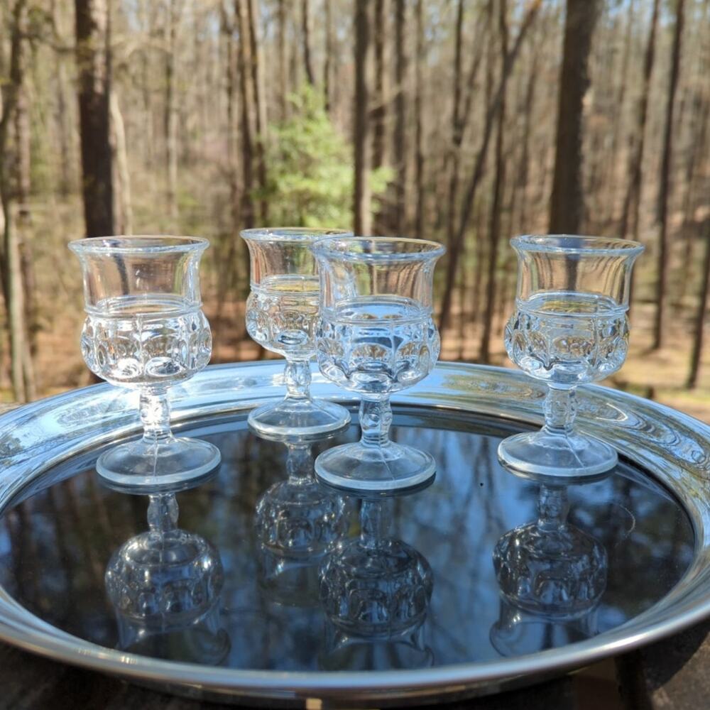 Set of 4 Colony Kings Crown Clear Thumbprint Cordial Glasses 2 oz Indiana Glass